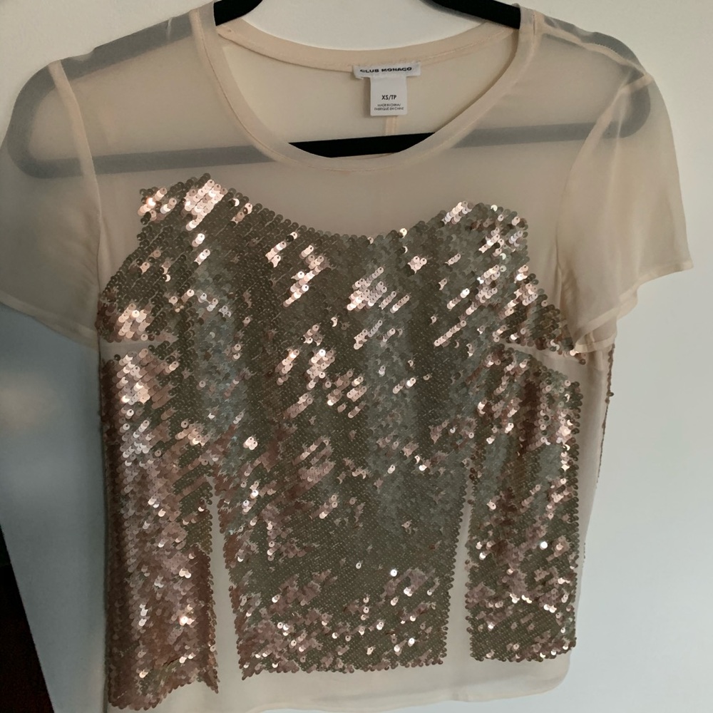 Club Monaco Semi Sheer & Sequin Blouse